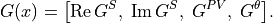 G(x)=\bigl[\operatorname{Re}G^{S},\;\operatorname{Im}G^{S},\;G^{PV},\;G^{\theta}\bigr].