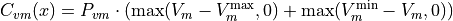 C_{vm}(x) = P_{vm} \cdot ( \max(V_m - V^{\text{max}}_m, 0) + \max(V^{\text{min}}_m - V_m, 0) )