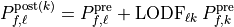 P_{f, \ell}^{\mathrm{post}(k)} = P_{f, \ell}^{\mathrm{pre}} + \operatorname{LODF}_{\ell k} P_{f, k}^{\mathrm{pre}}