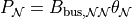 P_{\mathcal{N}} = B_{\mathrm{bus}, \mathcal{N}\mathcal{N}} \theta_{\mathcal{N}}